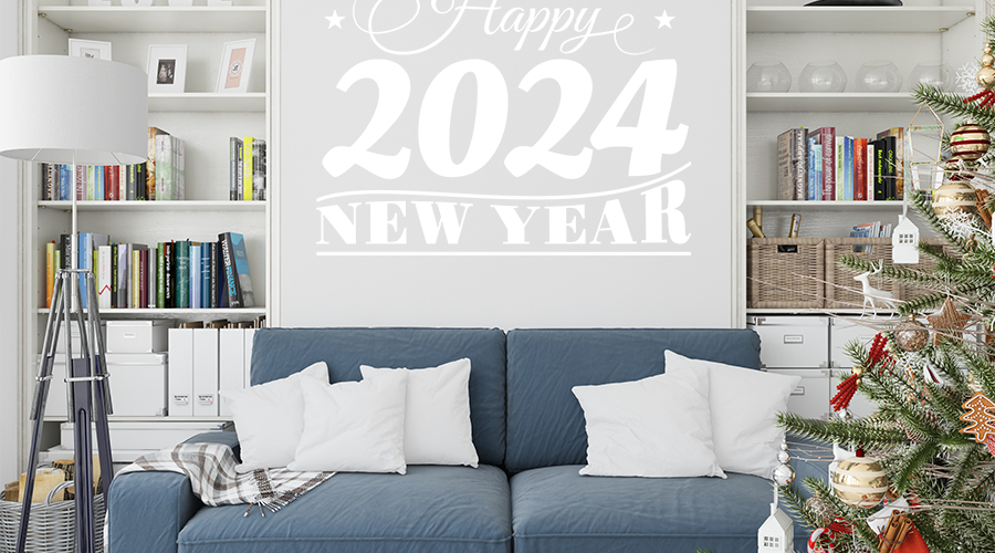 Αυτοκόλλητα Τοίχου - Καλλιγραφικό Happy New Year 2024
