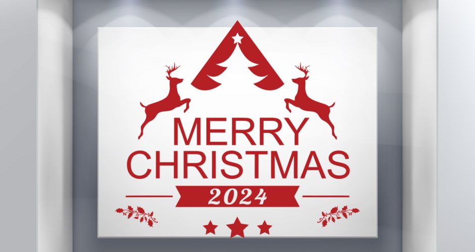 Αυτοκόλλητα Καταστημάτων - Merry Christmas 2024 και ελαφάκια