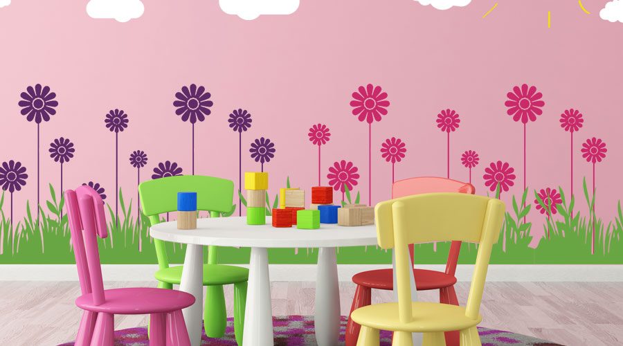 Αυτοκόλλητα Τοίχου - Σύνθεση με ένα παιδικό λιβάδι χρωμάτων