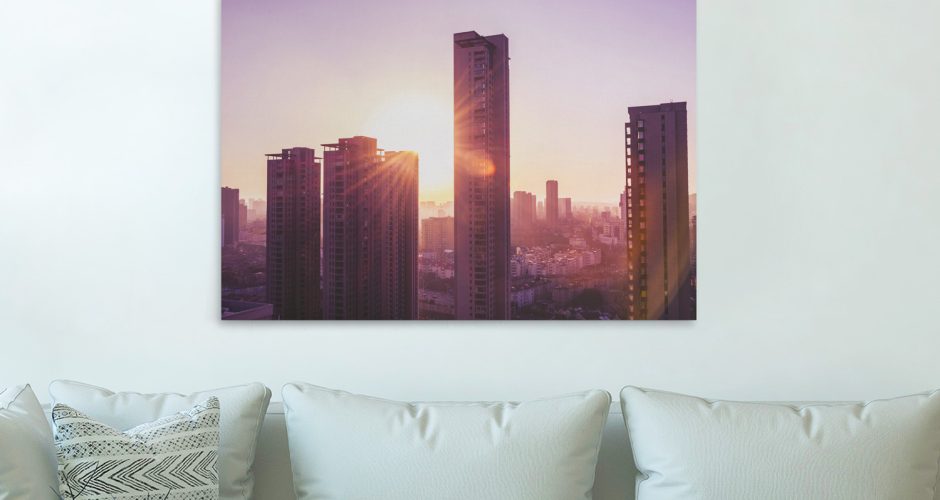 Πίνακες - Ηλιοβασίλεμα ξεπροβάλει σε ουρανοξύστες