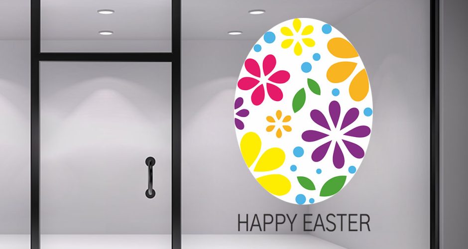 Αυτοκόλλητα για το Πάσχα - Πασχαλινή Βιτρίνα - HAPPY EASTER με φλοράλ αυγό