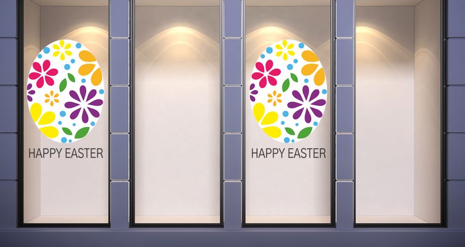 Αυτοκόλλητα για το Πάσχα - Πασχαλινή Βιτρίνα - HAPPY EASTER με φλοράλ αυγό