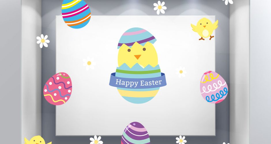 Αυτοκόλλητα για το Πάσχα - Πασχαλινή Βιτρίνα - Happy Easter - Πολύχρωμα αυγά