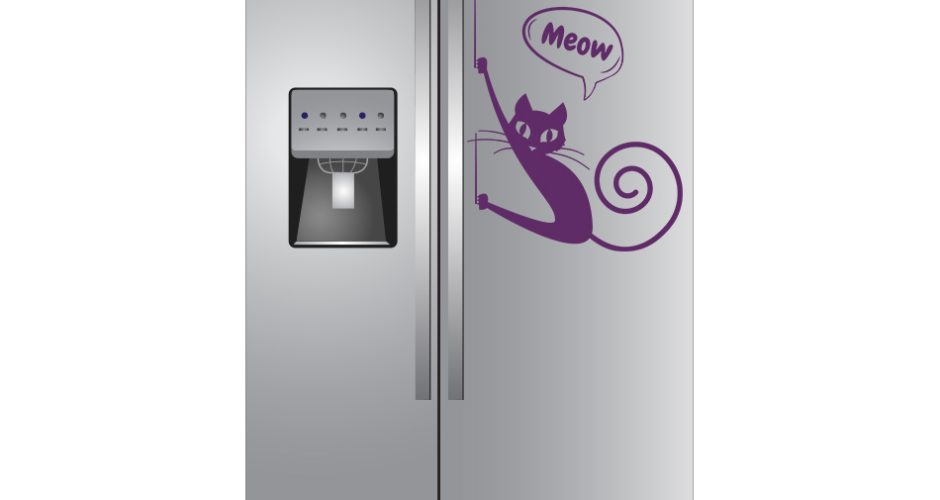Ψυγεία & Λευκές Συσκευές - Γάτα με λεζάντα meow που γλιστράει