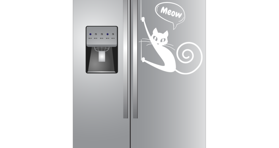 Ψυγεία & Λευκές Συσκευές - Γάτα με λεζάντα meow που γλιστράει