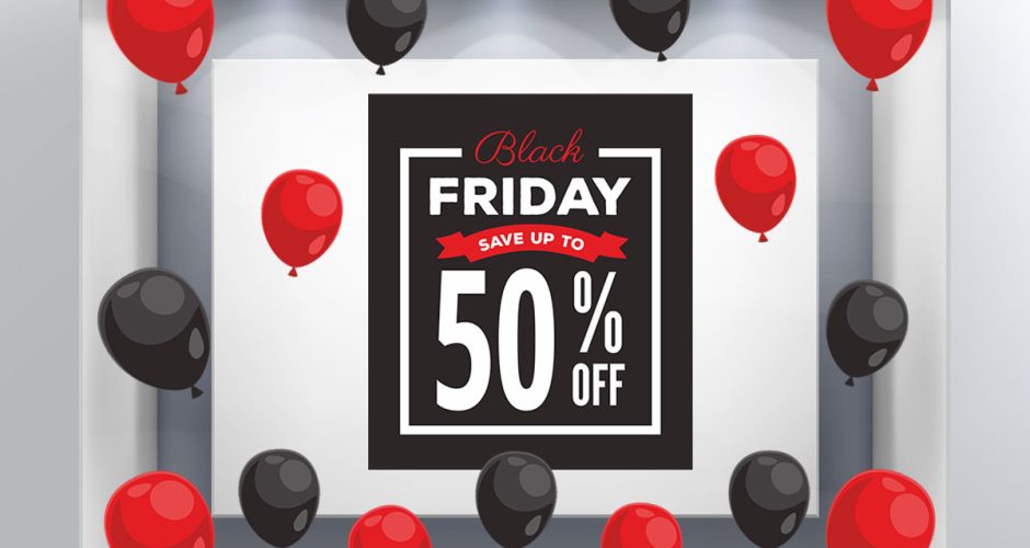 Αυτοκόλλητα Black Friday - Black Friday Sale – Save up to με 27 μπαλόνια και το δικό σου ποσοστό