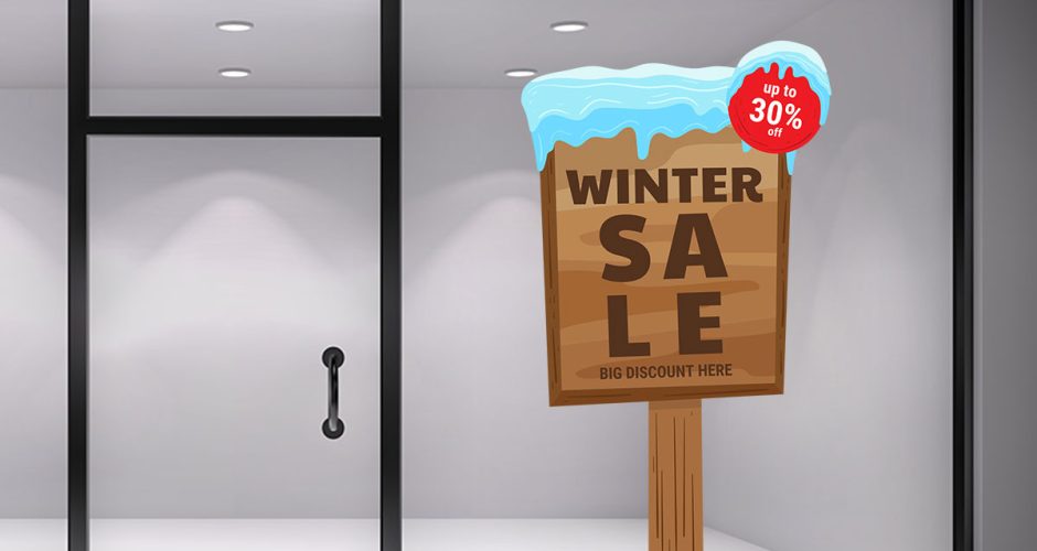 Αυτοκόλλητα Εκπτώσεων & Προσφορών - Winter Sale - Χιονισμένη Πινακίδα