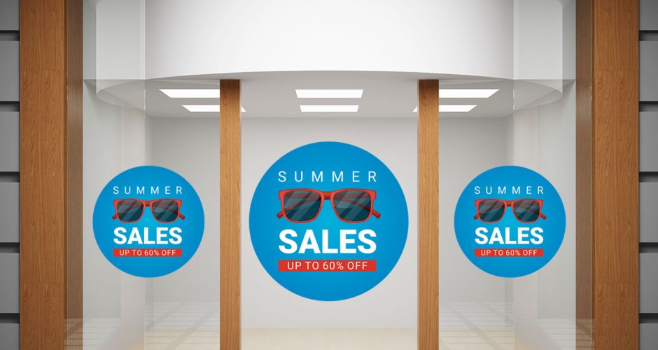 Αυτοκόλλητα Εκπτώσεων & Προσφορών - Summer Sale σε κόκκινο ή μπλε κύκλο