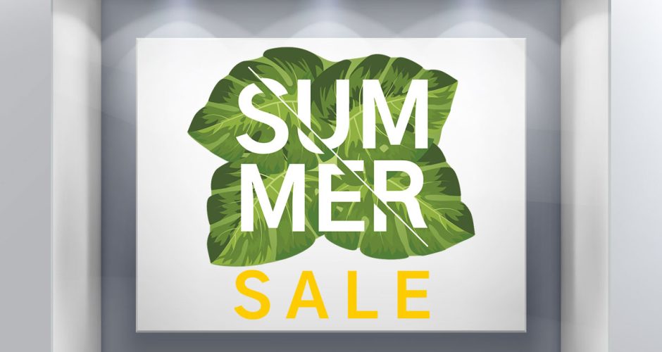 Αυτοκόλλητα Εκπτώσεων & Προσφορών - Summer Sale σε πράσινο φύλλο