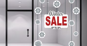 Αυτοκόλλητα Εκπτώσεων & Προσφορών - Winter Sale με ποσοστό και 12 χιονονιφάδες