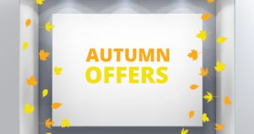 Αυτοκόλλητα Εκπτώσεων & Προσφορών - Autumn offers με διάσπαρτα φύλλα (διχρωμία)