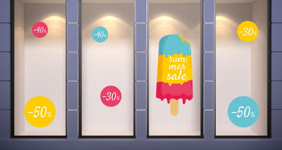 Αυτοκόλλητα Εκπτώσεων & Προσφορών - Summer Sale σε παγωτό και ποσοστά