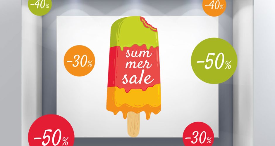 Αυτοκόλλητα Εκπτώσεων & Προσφορών - Summer Sale σε παγωτό και ποσοστά