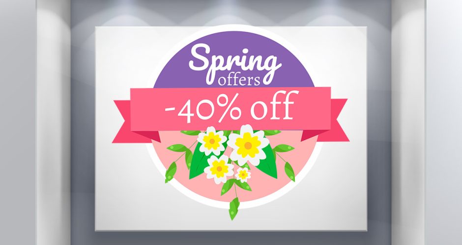 Ανοιξιάτικη Βιτρίνα - Spring Collection - Spring offers ροζ και μωβ με λουλούδια και δικό σου ποσοστό