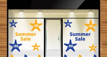 Αυτοκόλλητα Εκπτώσεων & Προσφορών - Summer Sale, αστερίες με ποσοστά και κοχύλια