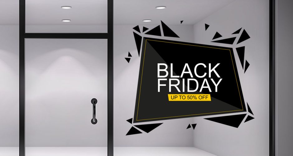 Αυτοκόλλητα Black Friday - Black Friday σε μαύρο πολύγωνο και τρίγωνα