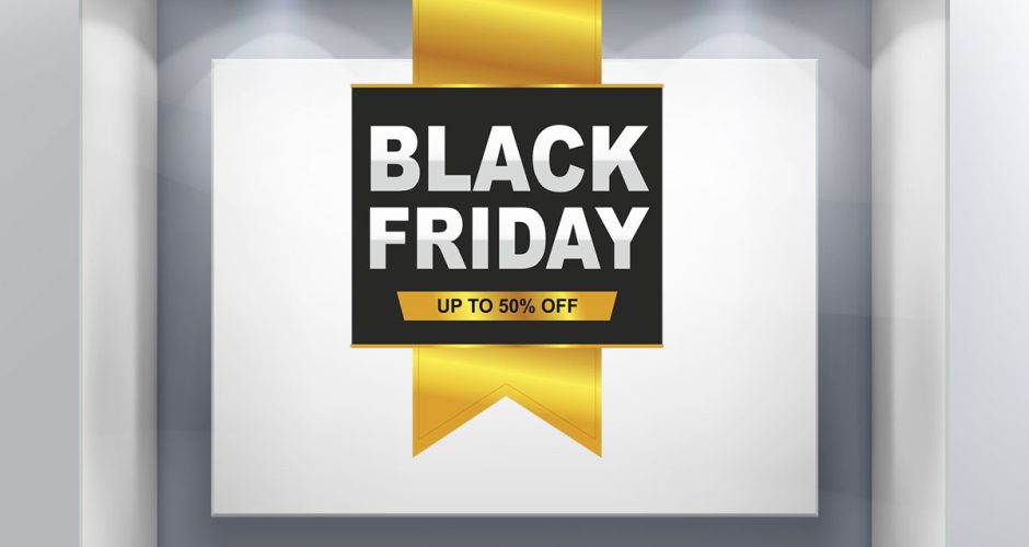 Αυτοκόλλητα Black Friday - Black Friday σε πλαίσιο και χρυσή κορδέλλα