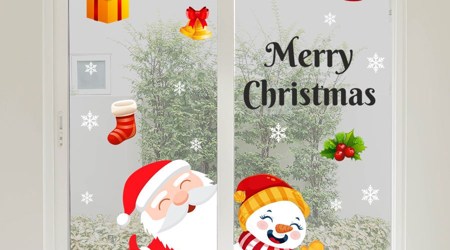 Αυτοκόλλητα Καταστημάτων - Ο Άγιος Βασίλης και ο Χιονάνθρωπος χαιρετούν!