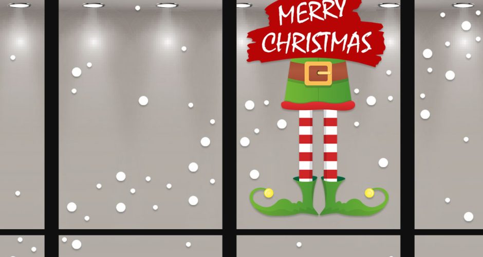 Αυτοκόλλητα Καταστημάτων - Merry Christmas και πόδια ξωτικού