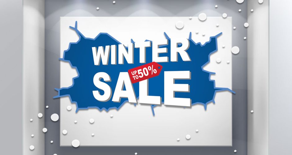 Αυτοκόλλητα Εκπτώσεων & Προσφορών - Winter Sale - Μπλε πλαίσιο και 200 χιονόμπαλες