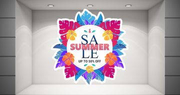 Αυτοκόλλητα Εκπτώσεων & Προσφορών - Summer Sale σε κύκλο και πολύχρωμα φύλλα