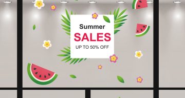 Αυτοκόλλητα Εκπτώσεων & Προσφορών - Summer Sales με καλοκαιρινά φρούτα και λουλούδια
