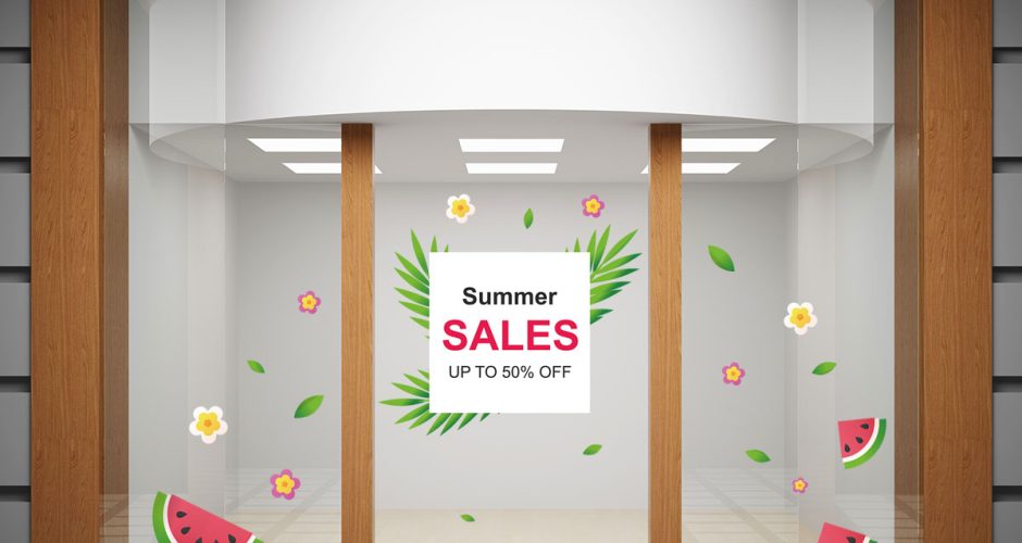 Αυτοκόλλητα Εκπτώσεων & Προσφορών - Summer Sales με καλοκαιρινά φρούτα και λουλούδια