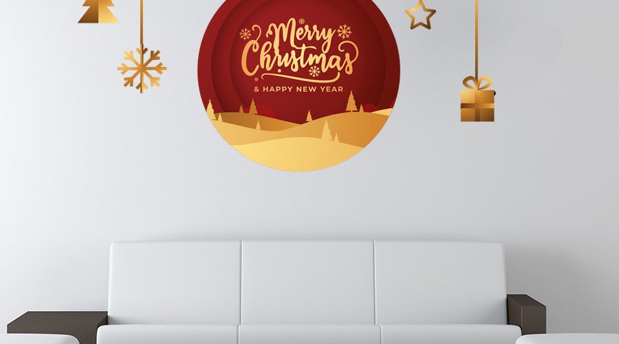 Αυτοκόλλητα Καταστημάτων - Χριστουγεννιάτικη Μπάλα με σχέδια και 12 κρεμαστά στολίδια
