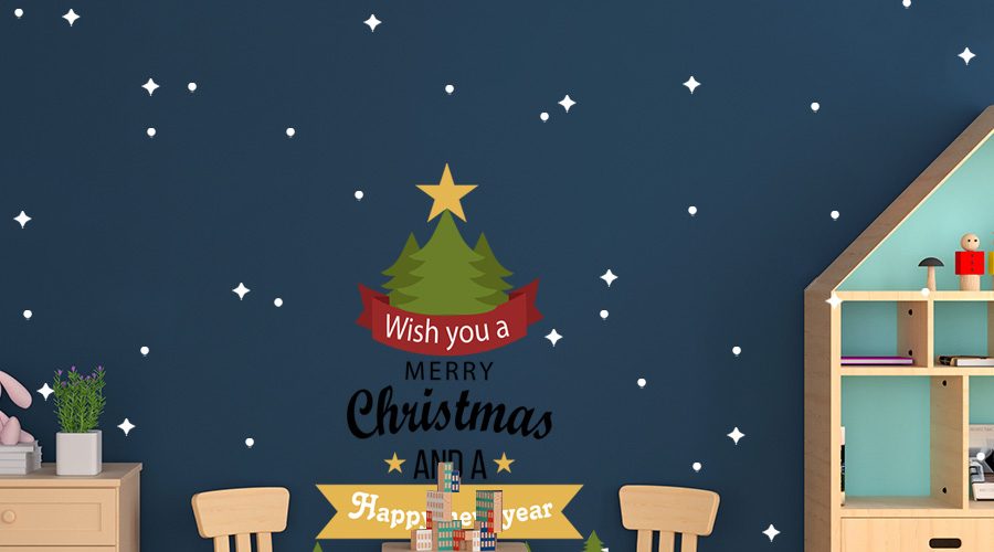 Αυτοκόλλητα Καταστημάτων - Merry Christmas που σχηματίζει δέντρο