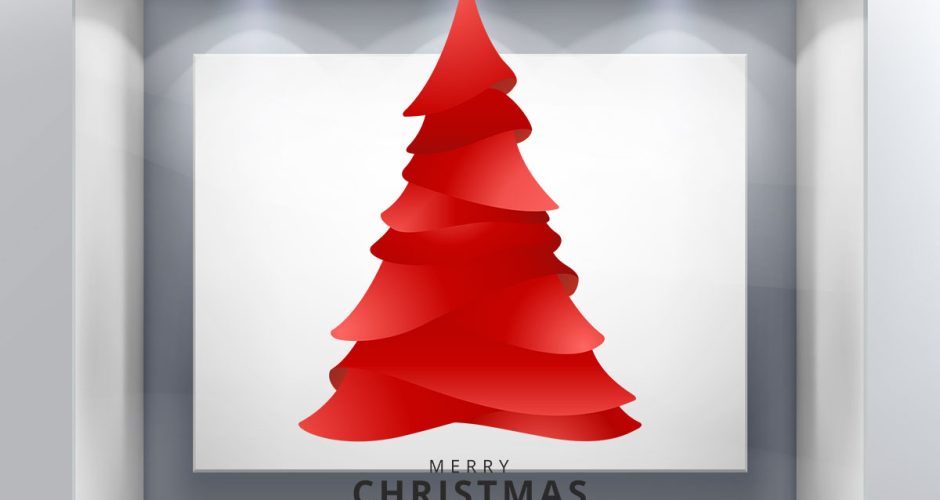 Αυτοκόλλητα Καταστημάτων - Merry Christmas με καλλιτεχνικό έλατο
