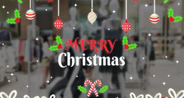 Αυτοκόλλητα Καταστημάτων - MERRY Christmas με στολίδια, μπάλες και δώρα