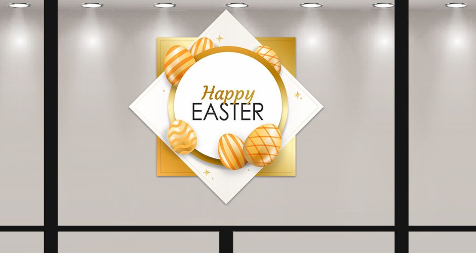 Αυτοκόλλητα για το Πάσχα - Πασχαλινή Βιτρίνα - Happy EASTER - Λευκό και Χρυσό
