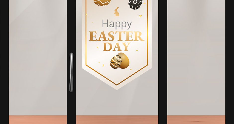 Αυτοκόλλητα για το Πάσχα - Πασχαλινή Βιτρίνα - Happy EASTER DAY με μπεζ φόντο