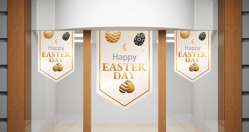 Αυτοκόλλητα για το Πάσχα - Πασχαλινή Βιτρίνα - Happy EASTER DAY με μπεζ φόντο
