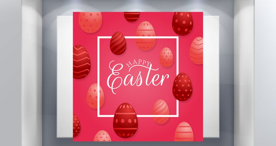 Αυτοκόλλητα για το Πάσχα - Πασχαλινή Βιτρίνα - Happy Easter - Κόκκινο πλαίσιο και αυγά