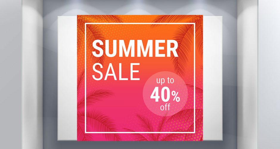 Αυτοκόλλητα Εκπτώσεων & Προσφορών - Summer Sale σε πλαίσιο και λευκά γράμματα