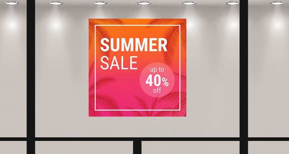 Αυτοκόλλητα Εκπτώσεων & Προσφορών - Summer Sale σε πλαίσιο και λευκά γράμματα