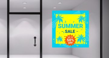 Αυτοκόλλητα Εκπτώσεων & Προσφορών - Summer Sale - Γαλάζιο-κίτρινο με το δικό σου ποσοστό