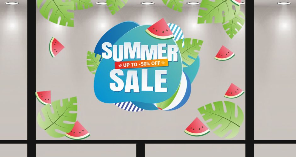 Αυτοκόλλητα Εκπτώσεων & Προσφορών - Summer Sale - Φύλλα και φέτες καρπουζιού