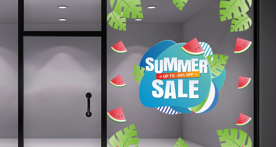 Αυτοκόλλητα Εκπτώσεων & Προσφορών - Summer Sale - Φύλλα και φέτες καρπουζιού