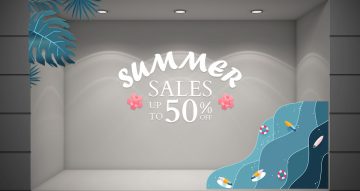 Αυτοκόλλητα Εκπτώσεων & Προσφορών - Summer Sale - Κύματα και φύλλα για τις γωνίες
