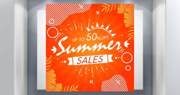 Αυτοκόλλητα Εκπτώσεων & Προσφορών - Summer Sales σε πορτοκαλί φόντο