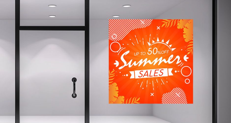 Αυτοκόλλητα Εκπτώσεων & Προσφορών - Summer Sales σε πορτοκαλί φόντο