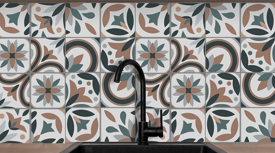 Αυτοκόλλητα για Πλακάκια - Σχέδιο floral σε καφέ αποχρώσεις