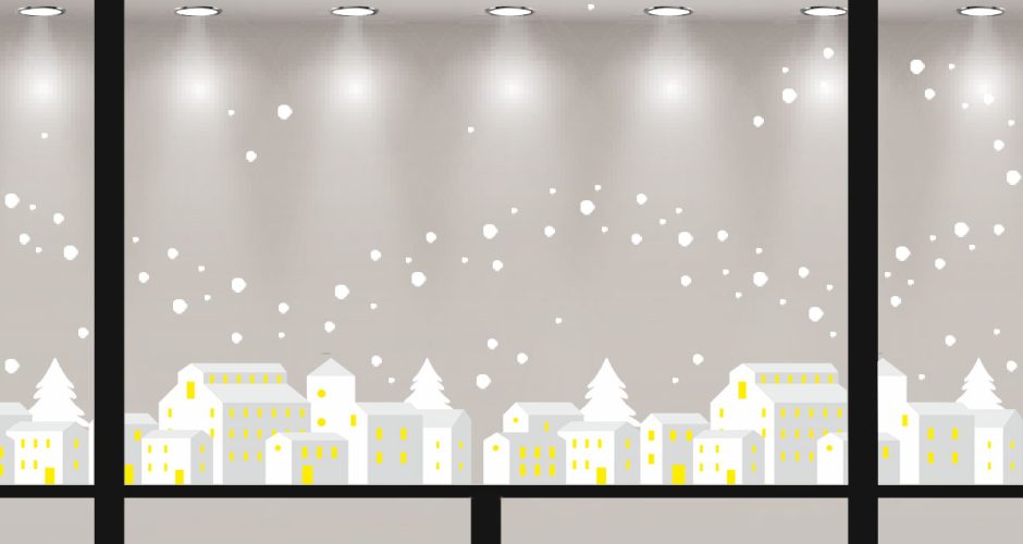 Αυτοκόλλητα Καταστημάτων - Χριστουγεννιάτικη μπορντούρα - Πόλη και χιόνια