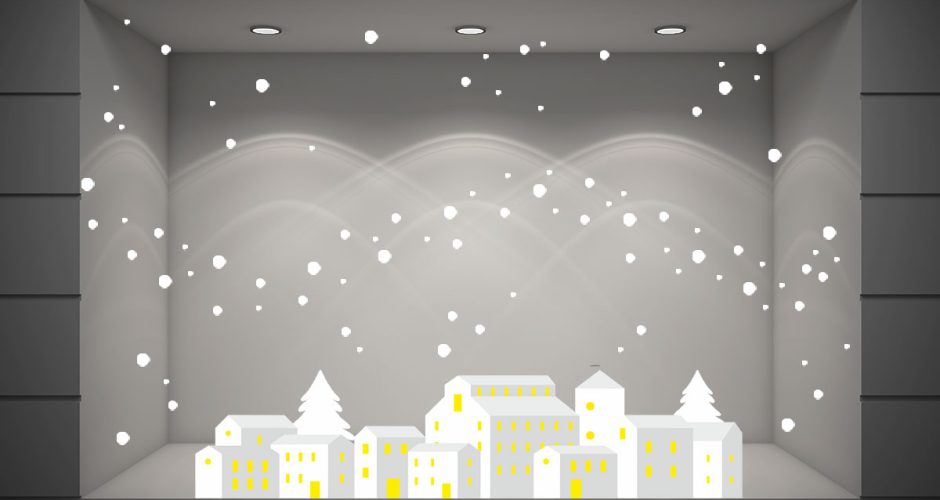 Αυτοκόλλητα Καταστημάτων - Χριστουγεννιάτικη μπορντούρα - Πόλη και χιόνια
