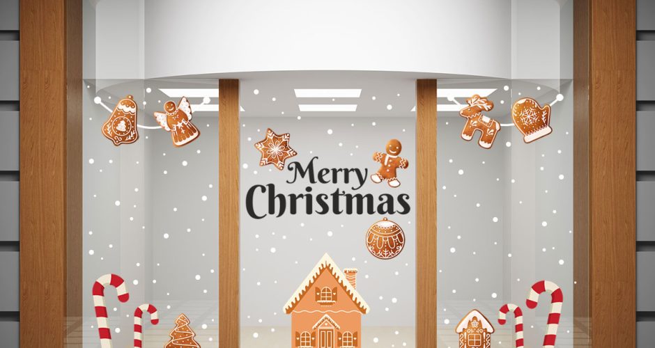 Αυτοκόλλητα Καταστημάτων - Merry Christmas - Σύνθεση με gingerbreads