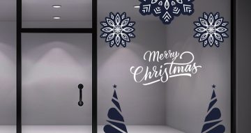 Αυτοκόλλητα Καταστημάτων - Merry Christmas - Μοντέρνα Σύνθεση σε Λευκό-Μπλε σκούρο