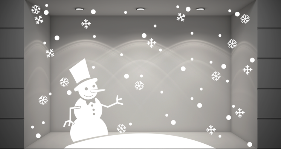 Αυτοκόλλητα Καταστημάτων - Χιονάνθρωπος με νιφάδες και μπάλες (75 τεμάχια)