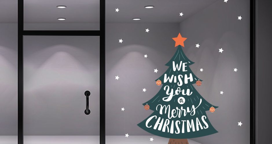 Αυτοκόλλητα Καταστημάτων - Χριστουγεννιάτικο δέντρο με 24 αστέρια - We Wish You a Merry Christmas